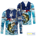 Texas Bass Fishing blue ocean camo custom Largemouth Bass long sleeves performance fishing NQS9999