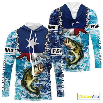 Texas Bass Fishing blue ocean camo custom Largemouth Bass long sleeves performance fishing NQS9999
