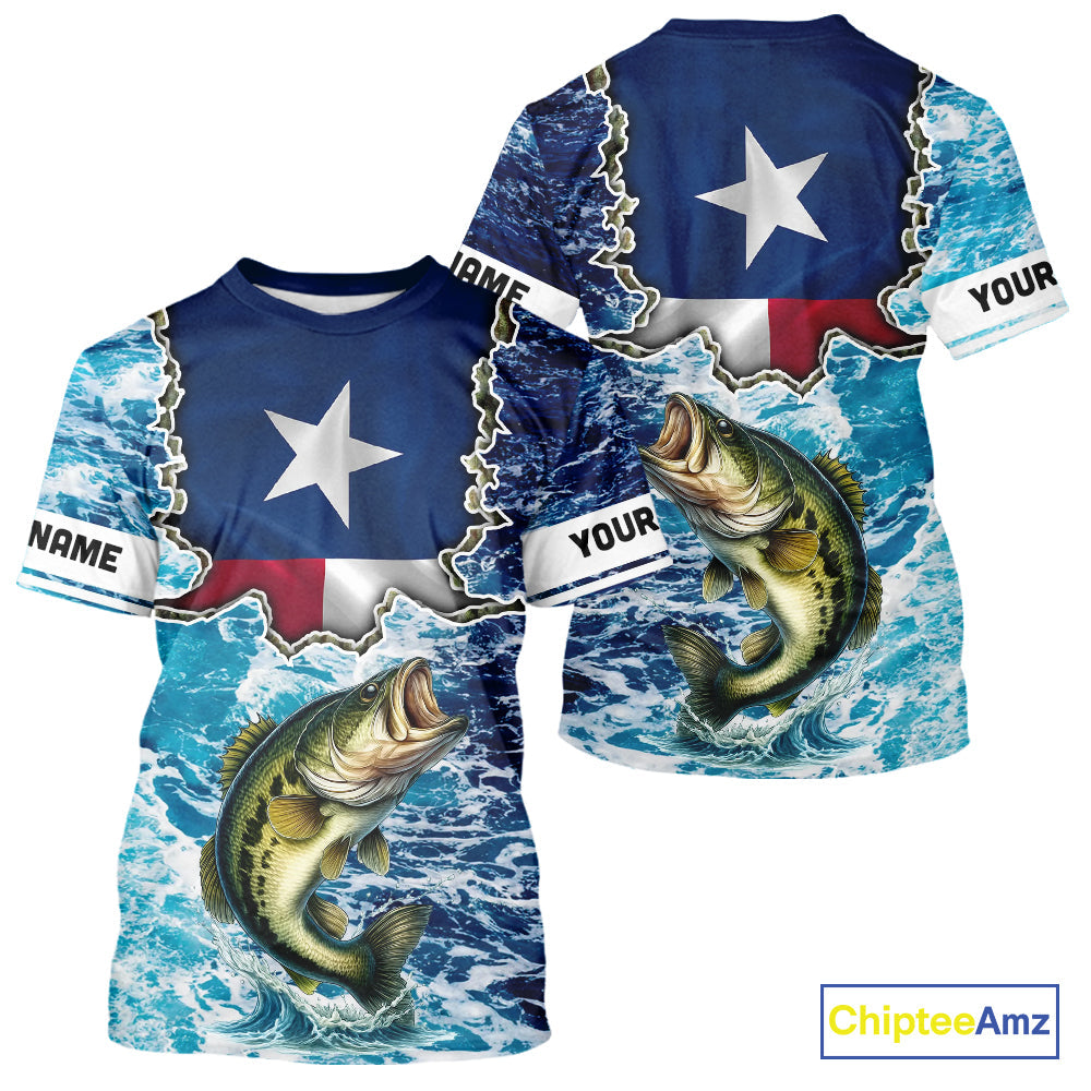 Texas Bass Fishing blue ocean camo custom Largemouth Bass long sleeves performance fishing NQS9999