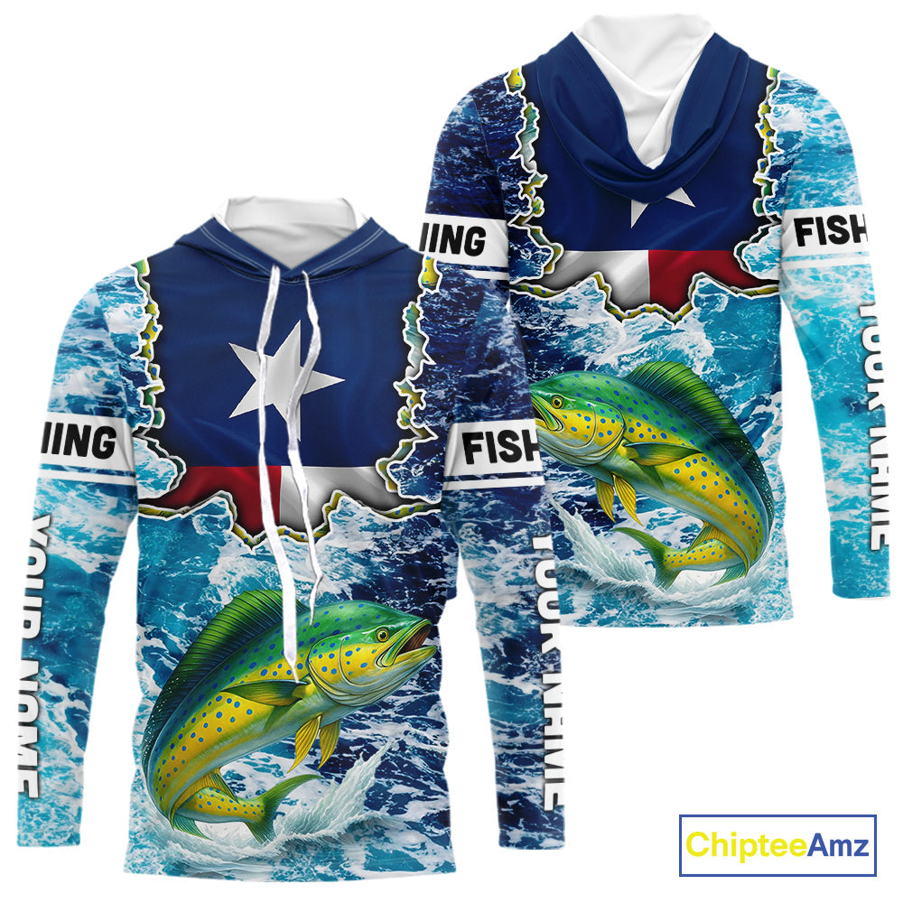Texas Mahi Mahi Fishing blue ocean camo custom Mahi Mahi long sleeves performance fishing