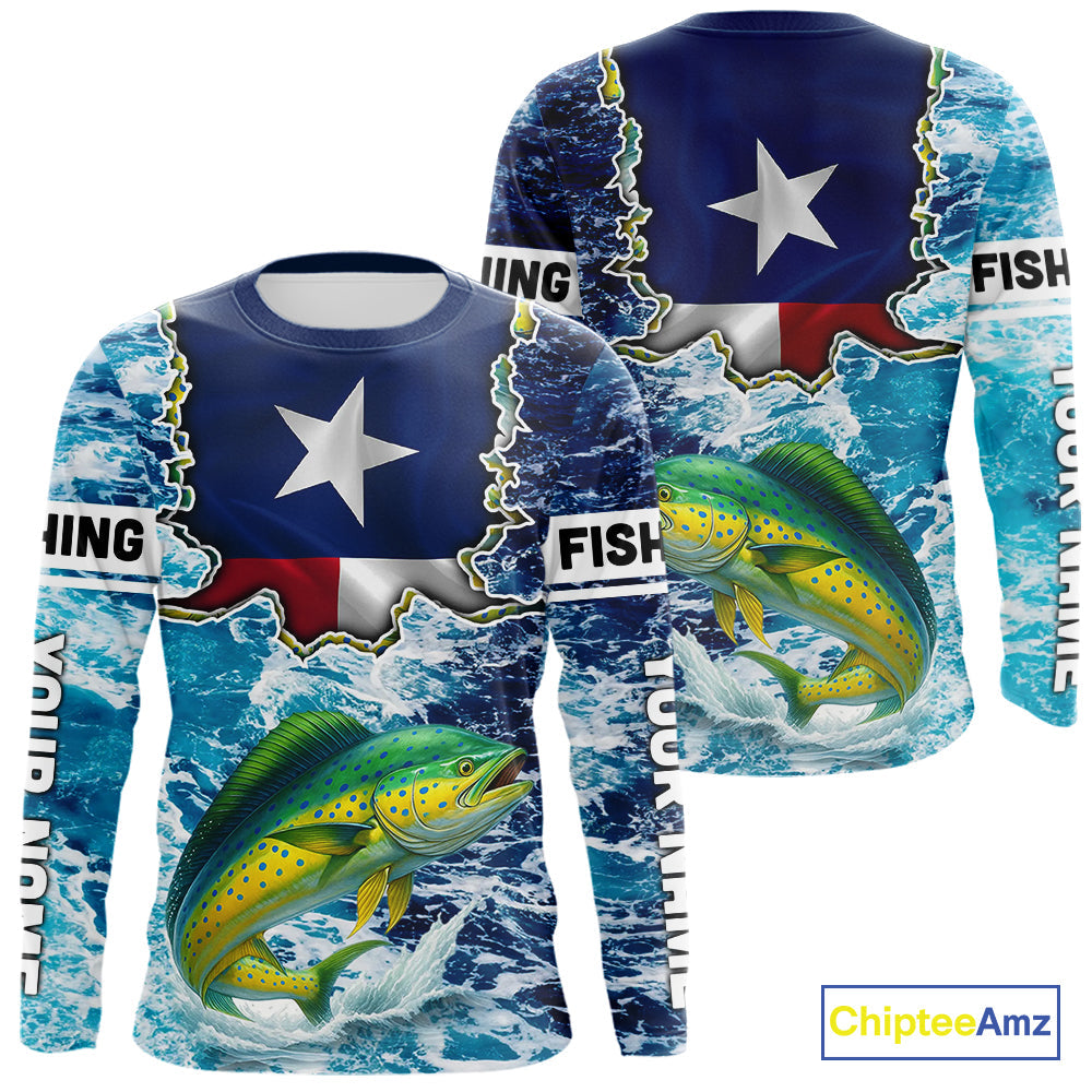 Texas Mahi Mahi Fishing blue ocean camo custom Mahi Mahi long sleeves performance fishing