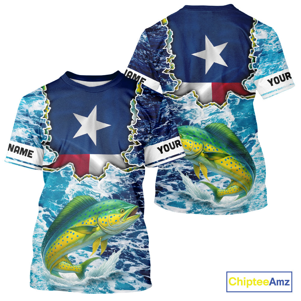 Texas Mahi Mahi Fishing blue ocean camo custom Mahi Mahi long sleeves performance fishing
