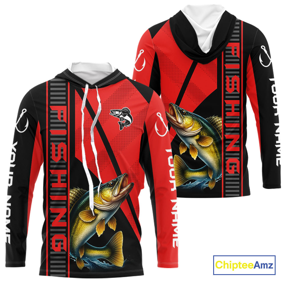 Black and red Walleye Fishing Custom UV protection Long sleeve fishing, Women