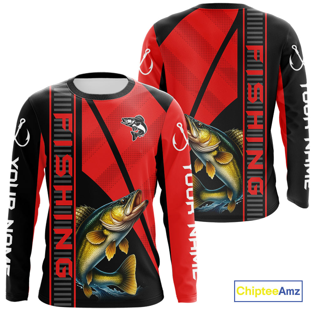 Black and red Walleye Fishing Custom UV protection Long sleeve fishing, Women