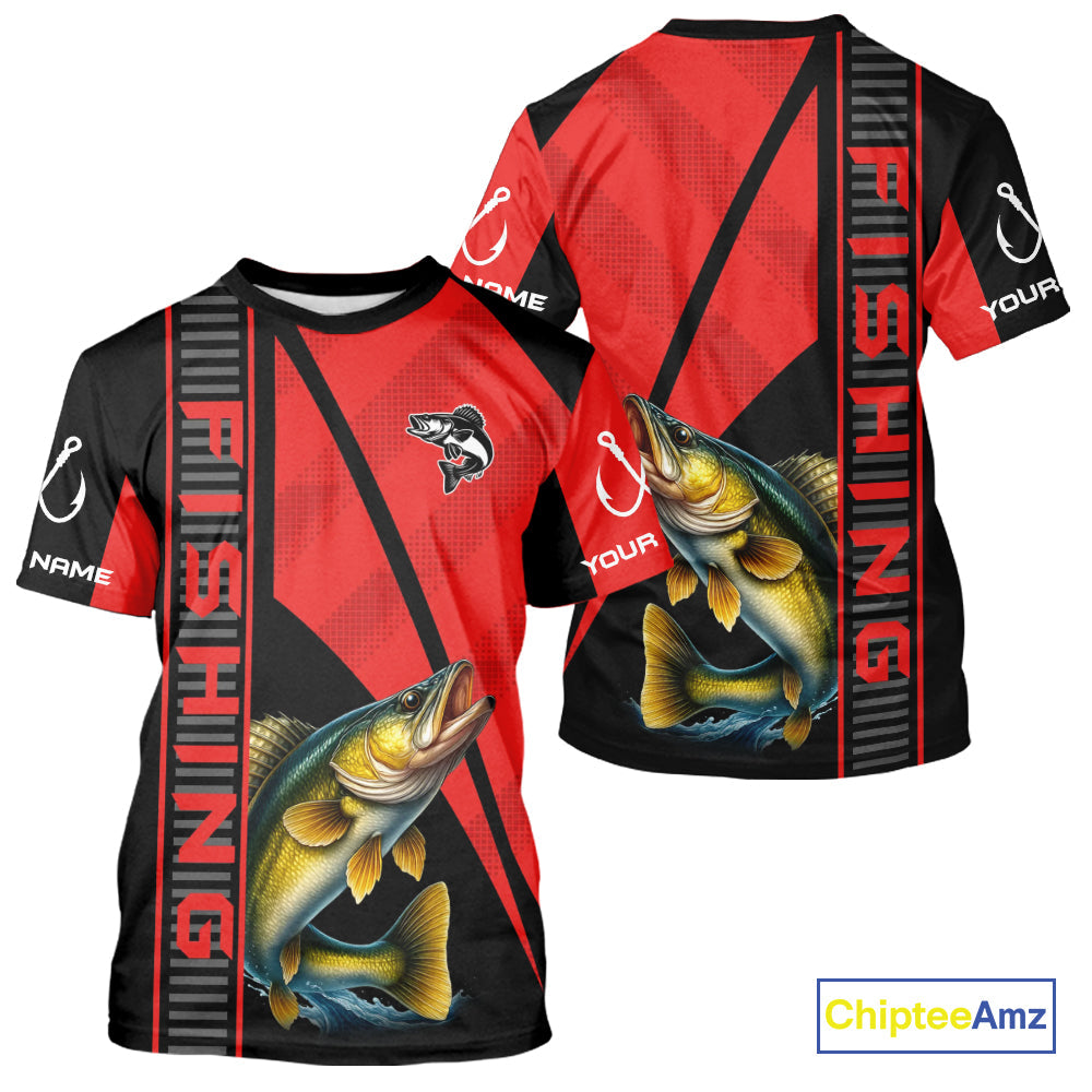 Black and red Walleye Fishing Custom UV protection Long sleeve fishing, Women