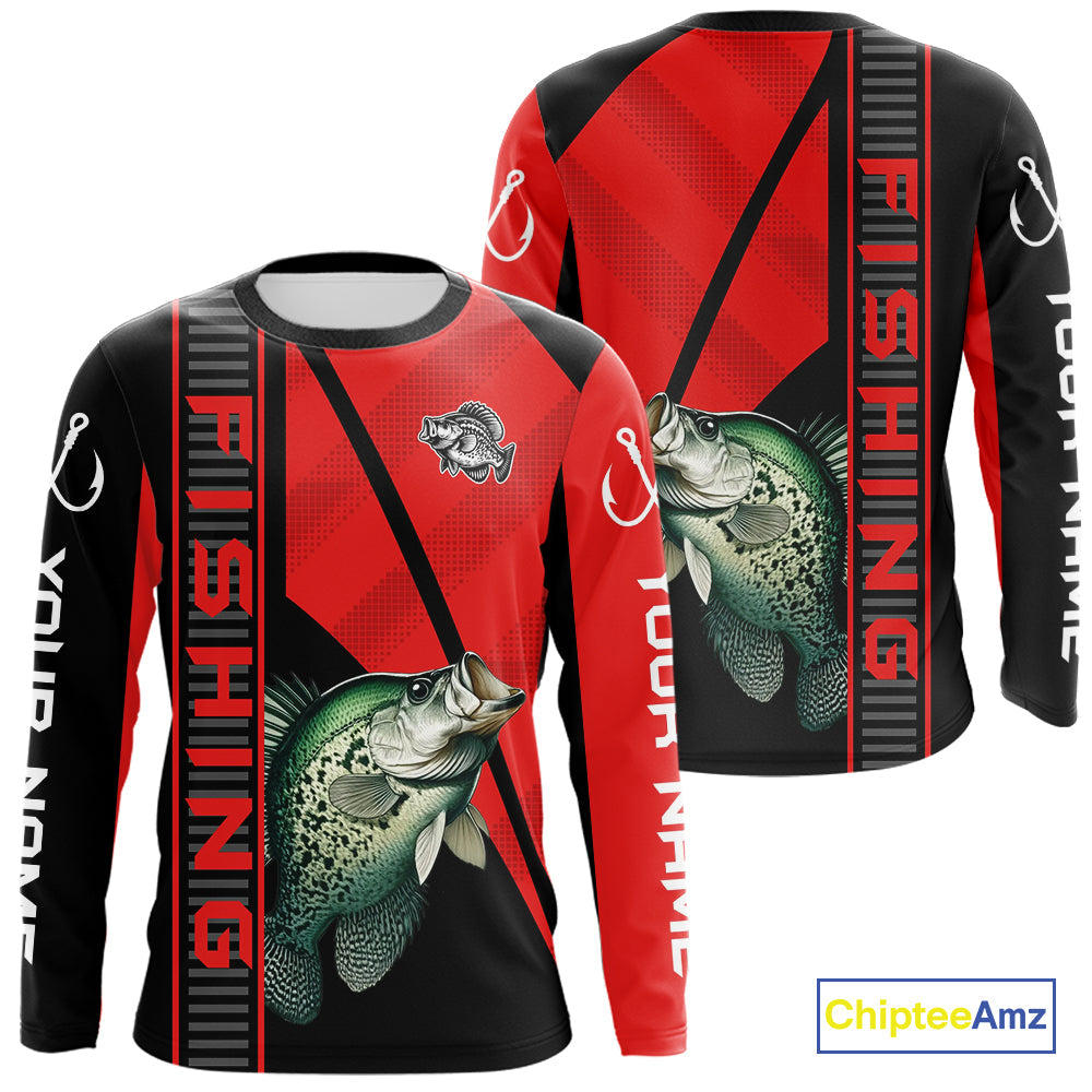 Black and red Crappie Fishing Custom UV protection Long sleeve fishing, Women