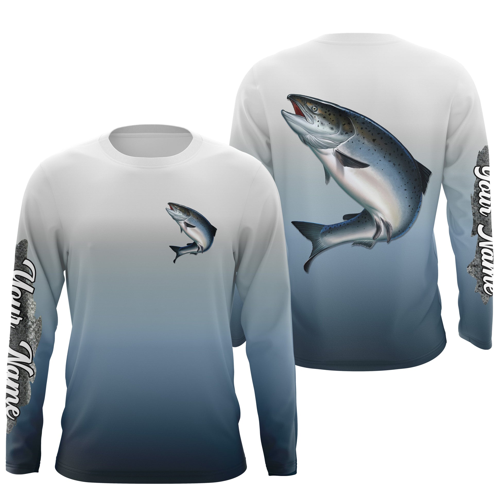 Chinook Salmon fishing Custom Name sun protection fishing, Salmon fishing tournament NQS3963