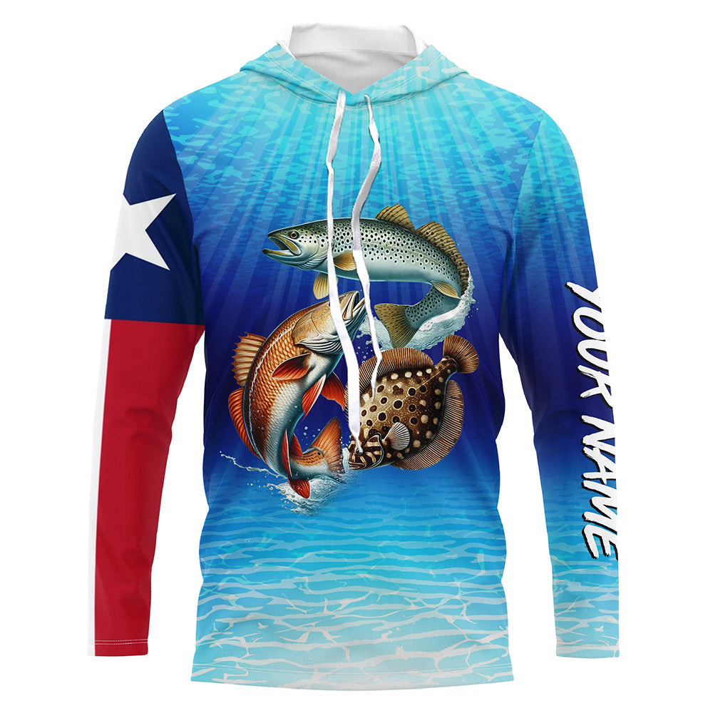 Personalized Texas Slam Redfish, trout, flounder Long Sleeve Performance Texas flag Fishing NQS6678
