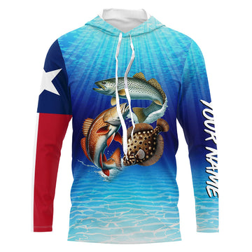 Personalized Texas Slam Redfish, trout, flounder Long Sleeve Performance Texas flag Fishing NQS6678