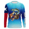 Personalized Texas Slam Redfish, trout, flounder Long Sleeve Performance Texas flag Fishing NQS6678