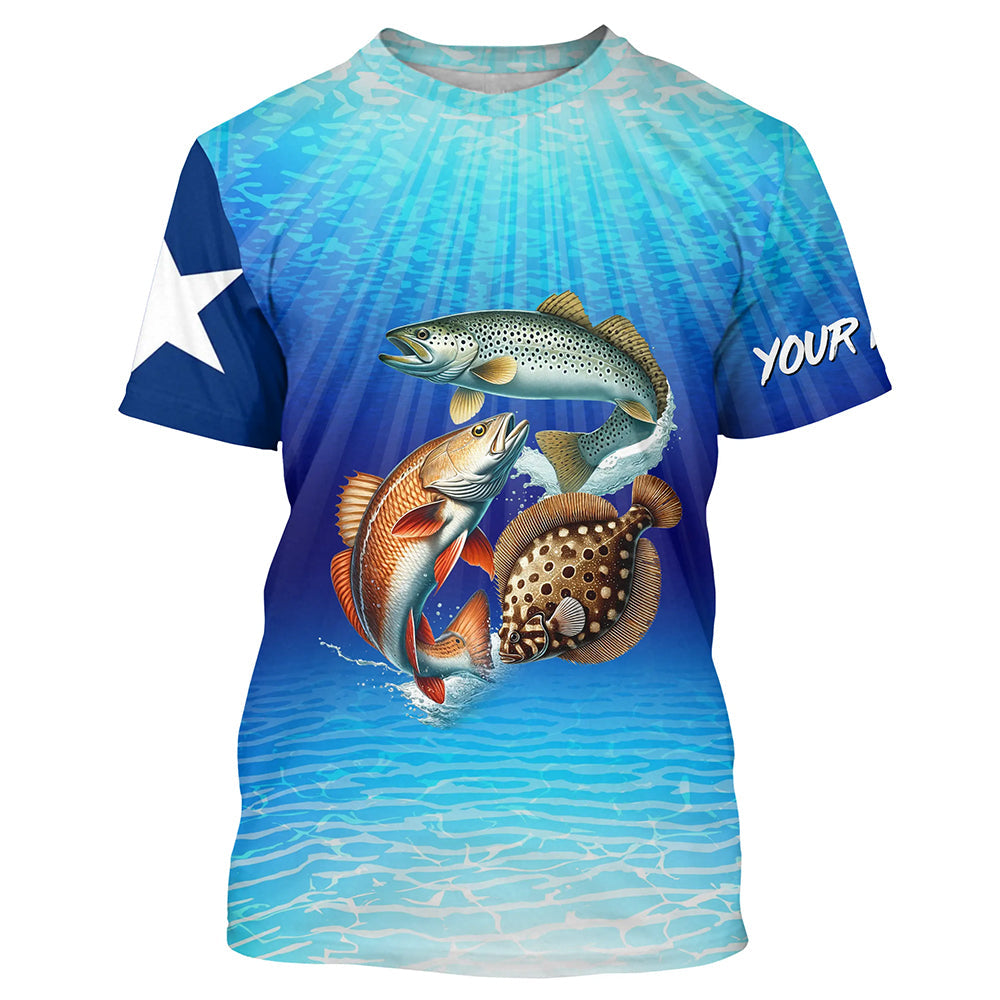 Personalized Texas Slam Redfish, trout, flounder Long Sleeve Performance Texas flag Fishing NQS6678