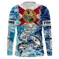 Florida Flag Redfish, trout, snook blue wave camo custom performance long sleeve fishing NQS4771