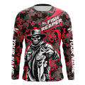 Custom Fish Reaper Skull Bass Long Sleeve Fishing, Bass Hunter Fishing | Red Camo