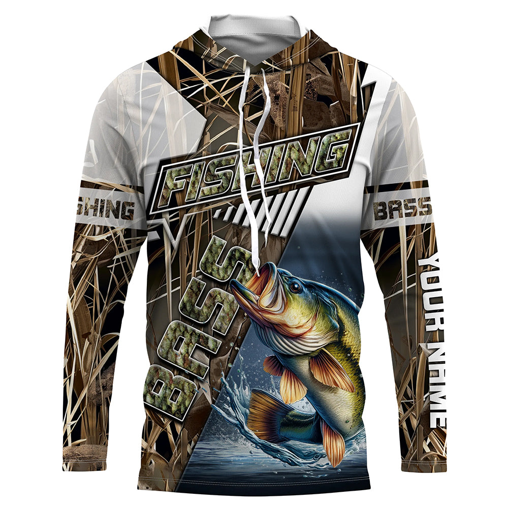 Largemouth bass fishing grey camo Customize name long sleeves fishing NQS1861