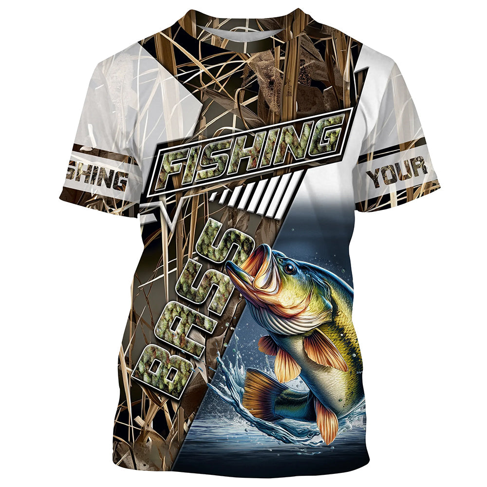 Largemouth bass fishing grey camo Customize name long sleeves fishing NQS1861