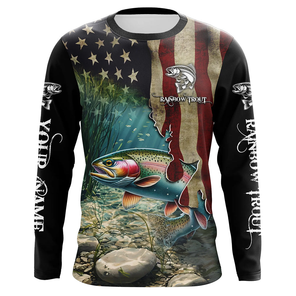 Rainbow Trout Fishing American Flag Patriotic Custom UV protection fishing, Trout fishing NQS497