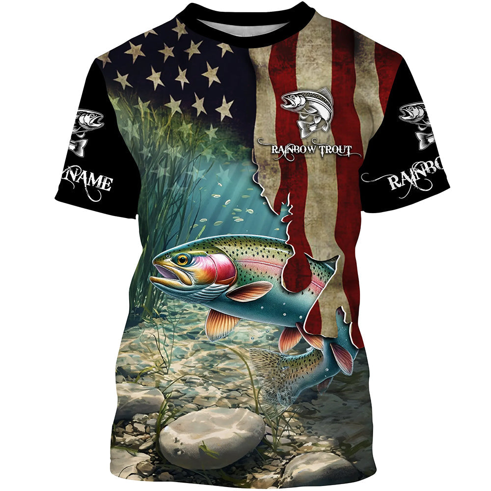 Rainbow Trout Fishing American Flag Patriotic Custom UV protection fishing, Trout fishing NQS497