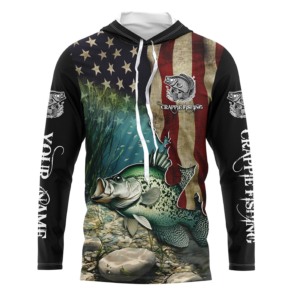 Crappie Fishing American Flag Patriotic Custom UV protection fishing apparel, Crappie fishing NQS498