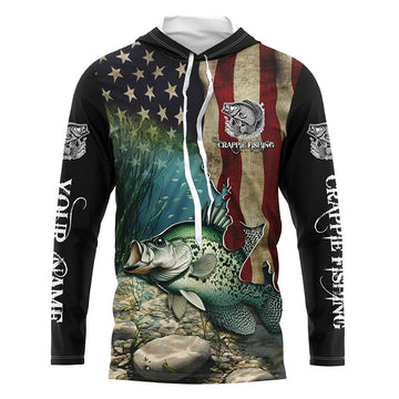 Crappie Fishing American Flag Patriotic Custom UV protection fishing apparel, Crappie fishing NQS498