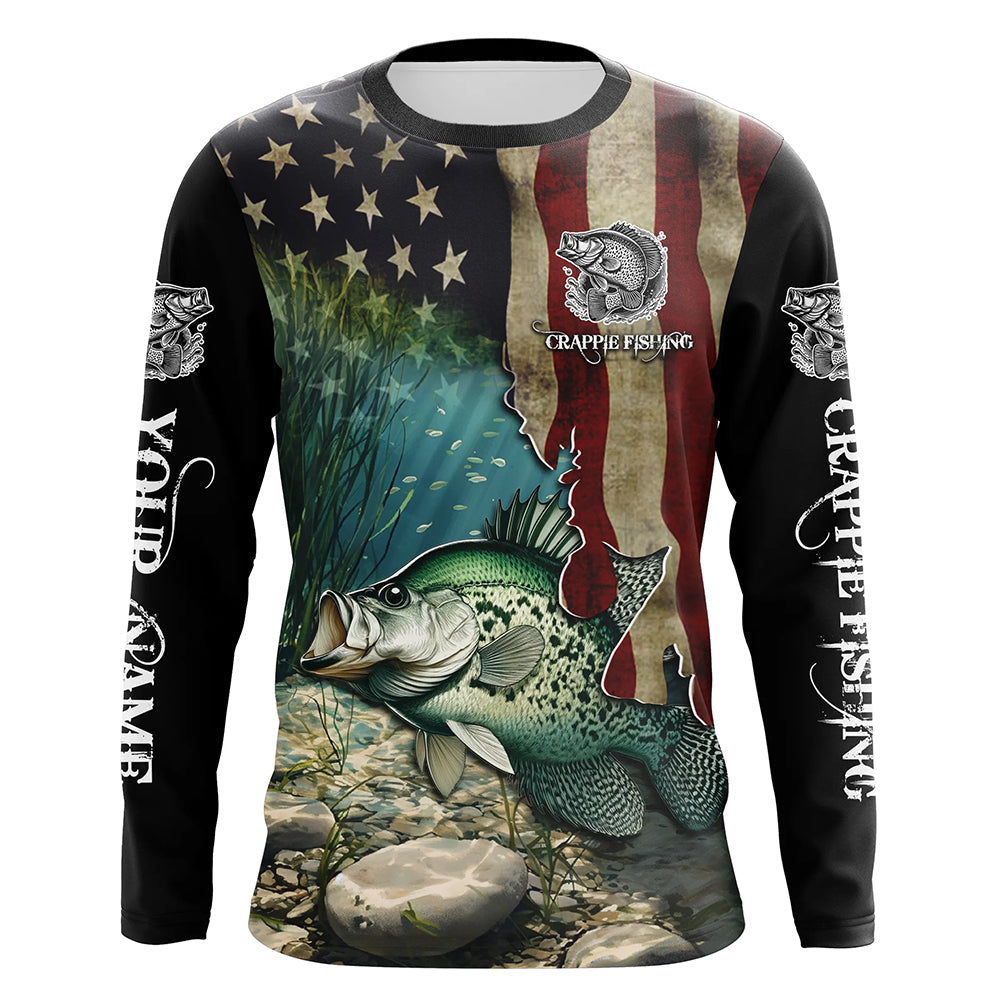 Crappie Fishing American Flag Patriotic Custom UV protection fishing apparel, Crappie fishing NQS498