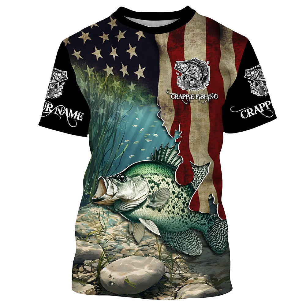 Crappie Fishing American Flag Patriotic Custom UV protection fishing apparel, Crappie fishing NQS498