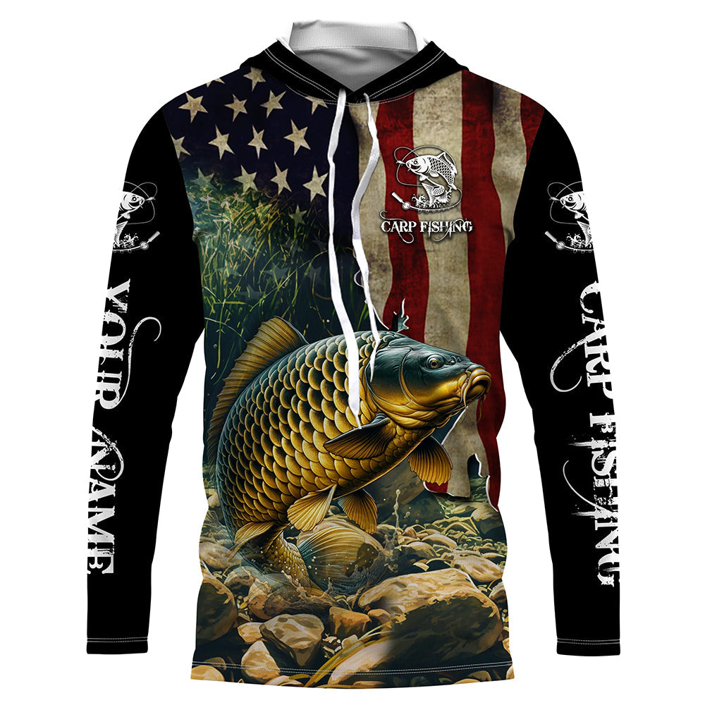 Carp Fishing 3D American Flag Patriotic Customize name UV Protection Fishing NQS499