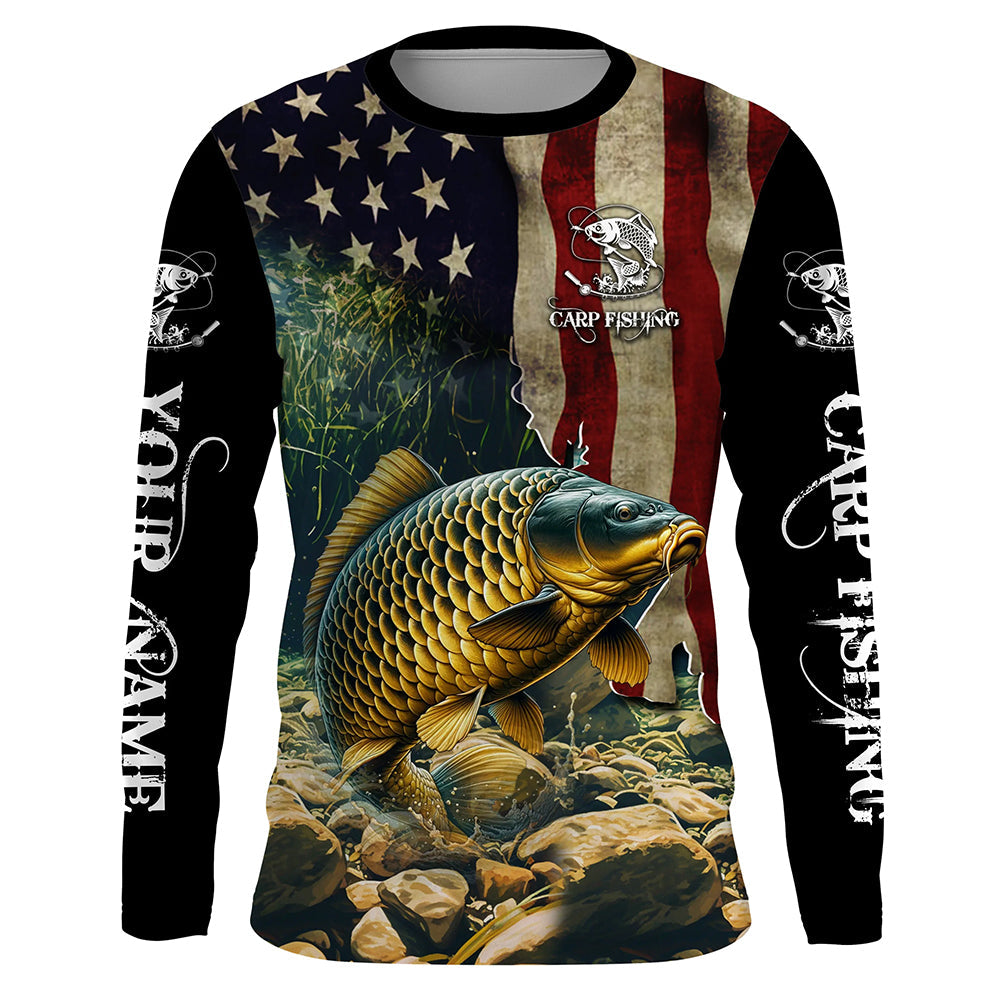 Carp Fishing 3D American Flag Patriotic Customize name UV Protection Fishing NQS499