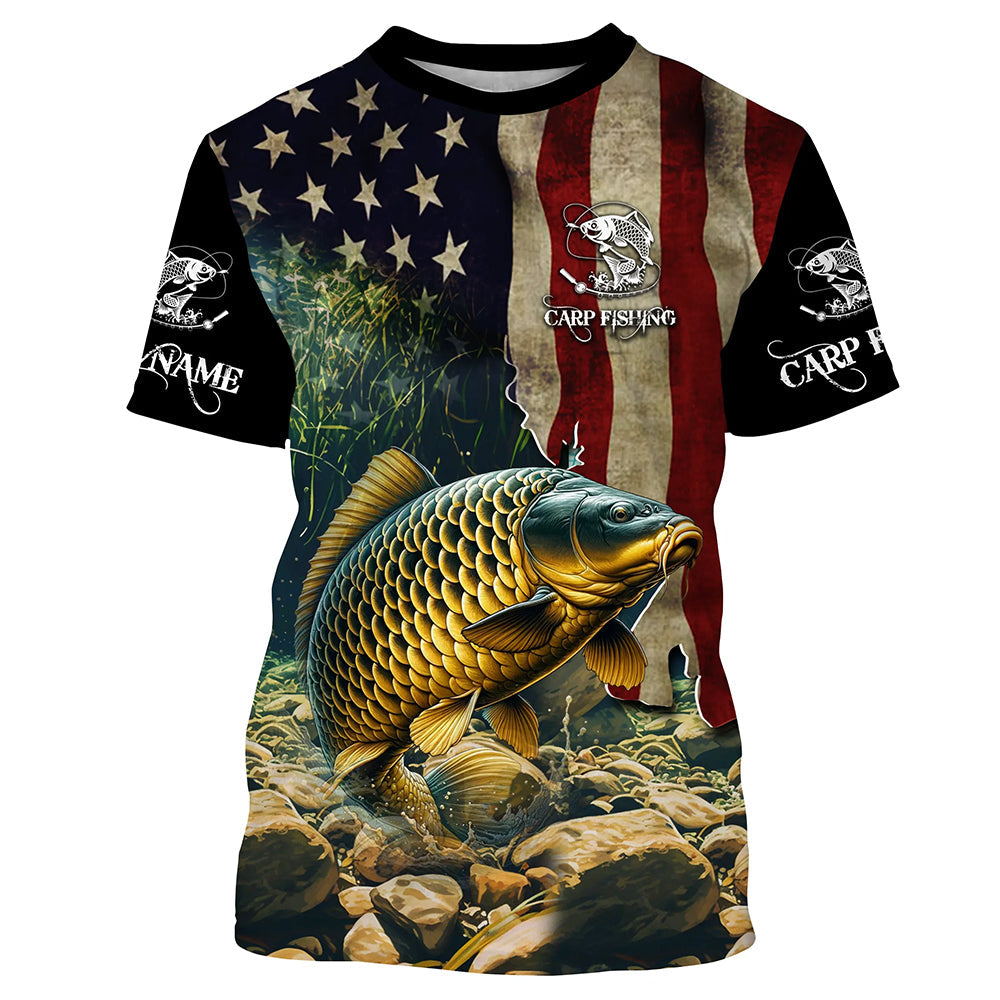 Carp Fishing 3D American Flag Patriotic Customize name UV Protection Fishing NQS499