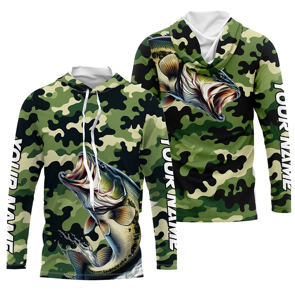 Black Green camo Bass fishing Custom Long Sleeve Tournament Fishing, Performance Bass NQS7530