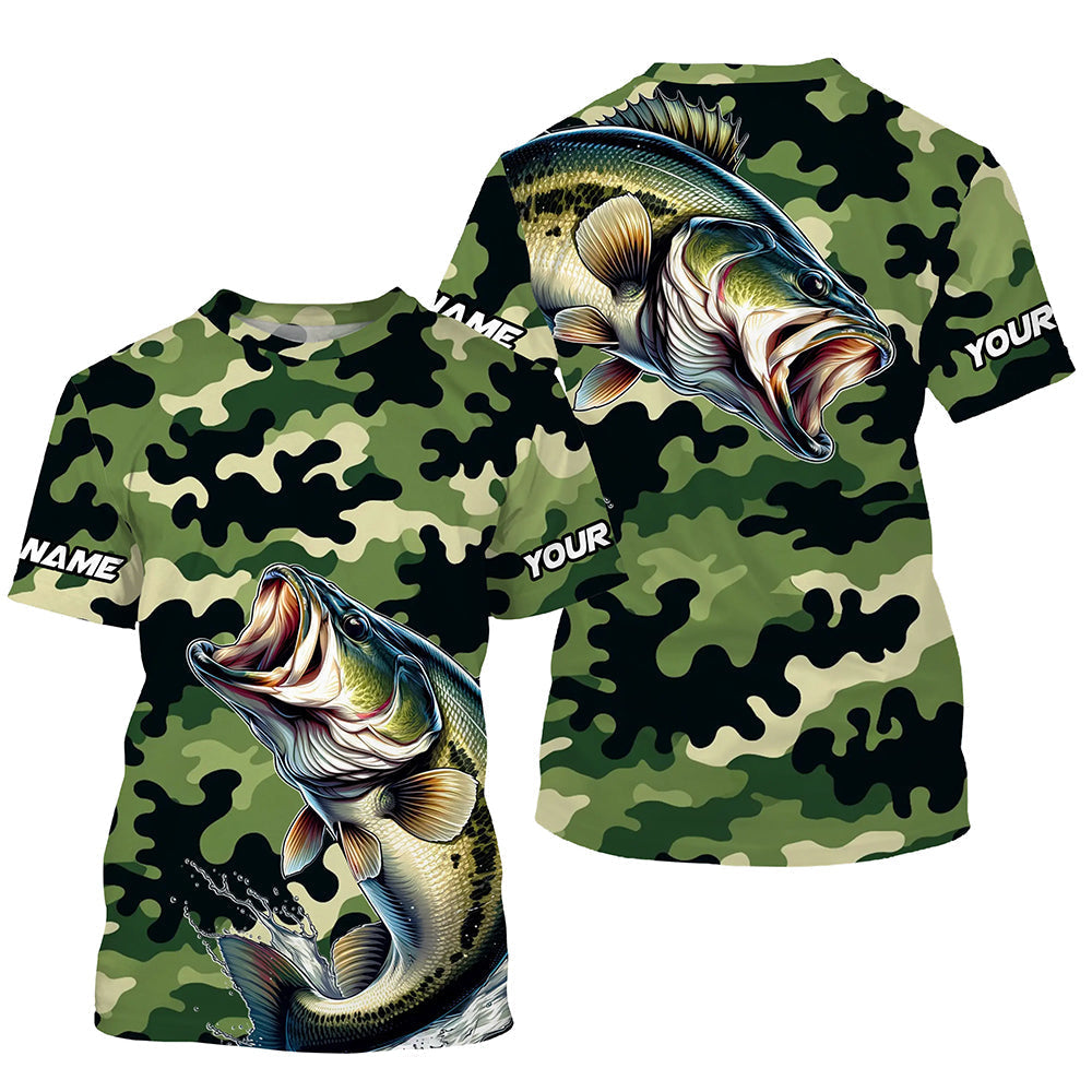 Black Green camo Bass fishing Custom Long Sleeve Tournament Fishing, Performance Bass NQS7530
