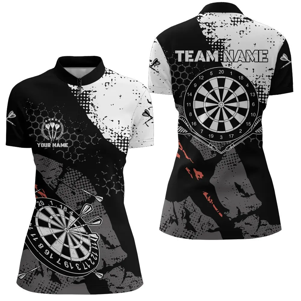 Retro Black White Pattern Custom Darts Quarter-Zip Dart Team