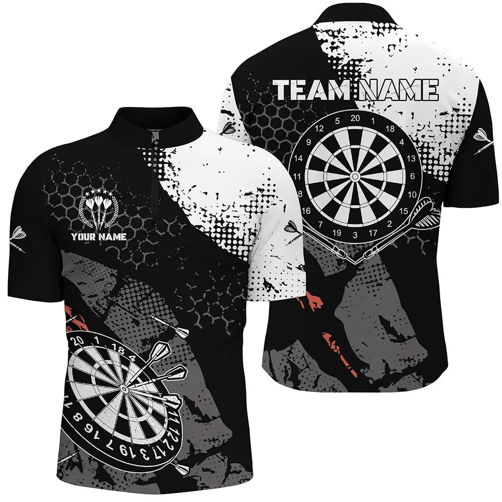 Retro Black White Pattern Custom Darts Quarter-Zip Dart Team