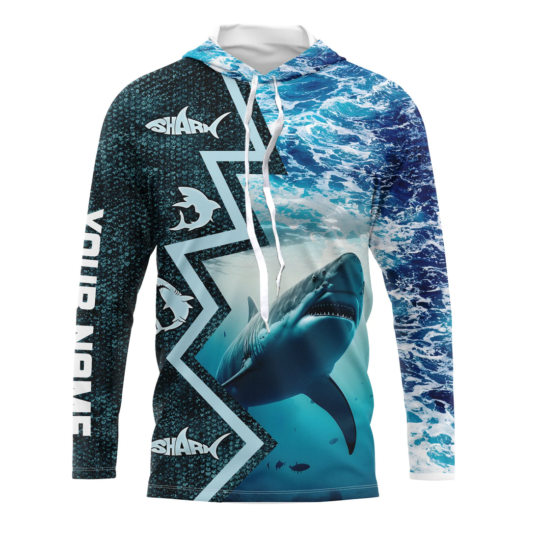 Shark Fishing Custom blue sea wave camo long sleeve performance Fishing, shark fishing NQS5042