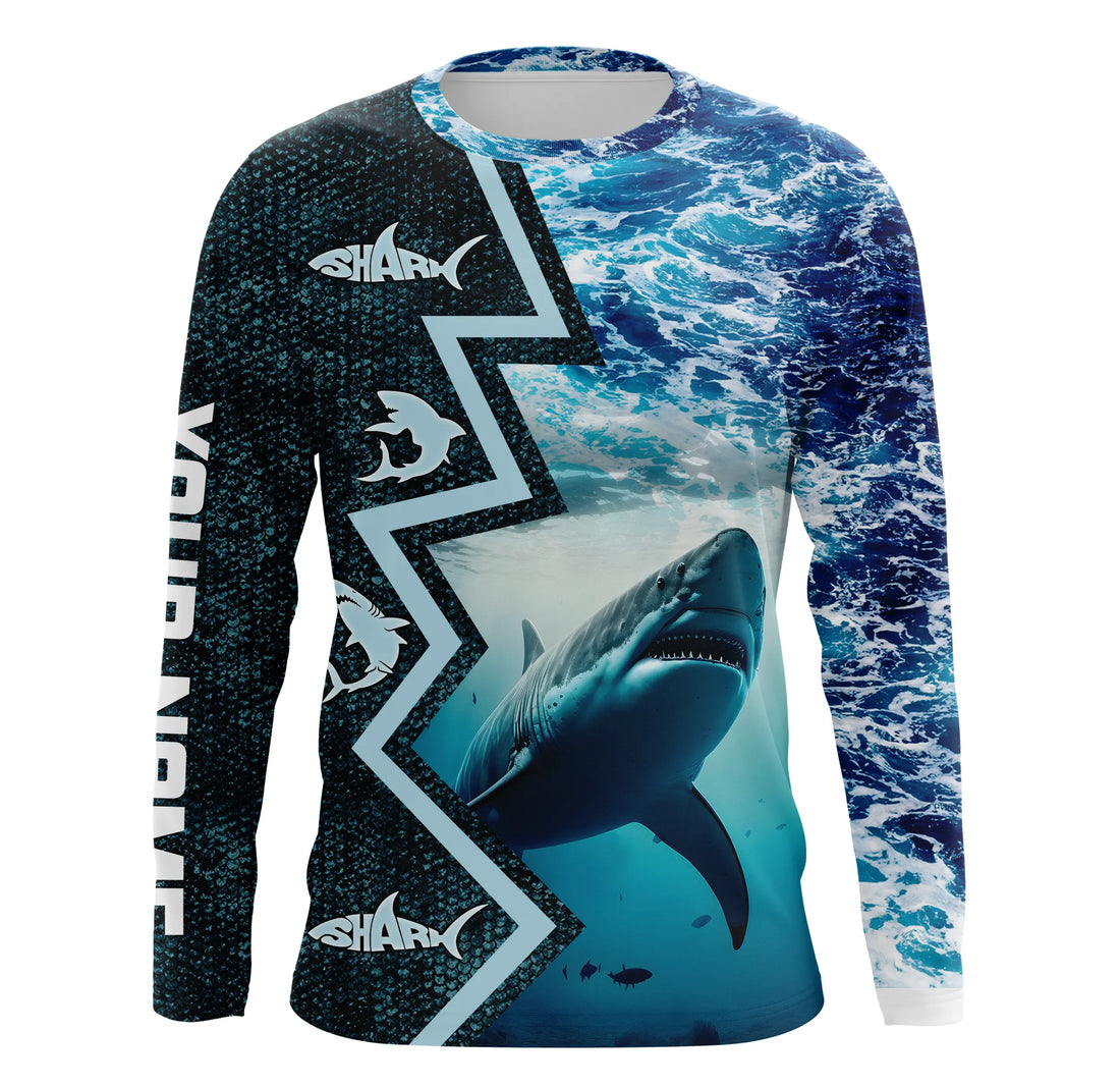 Shark Fishing Custom blue sea wave camo long sleeve performance Fishing, shark fishing NQS5042