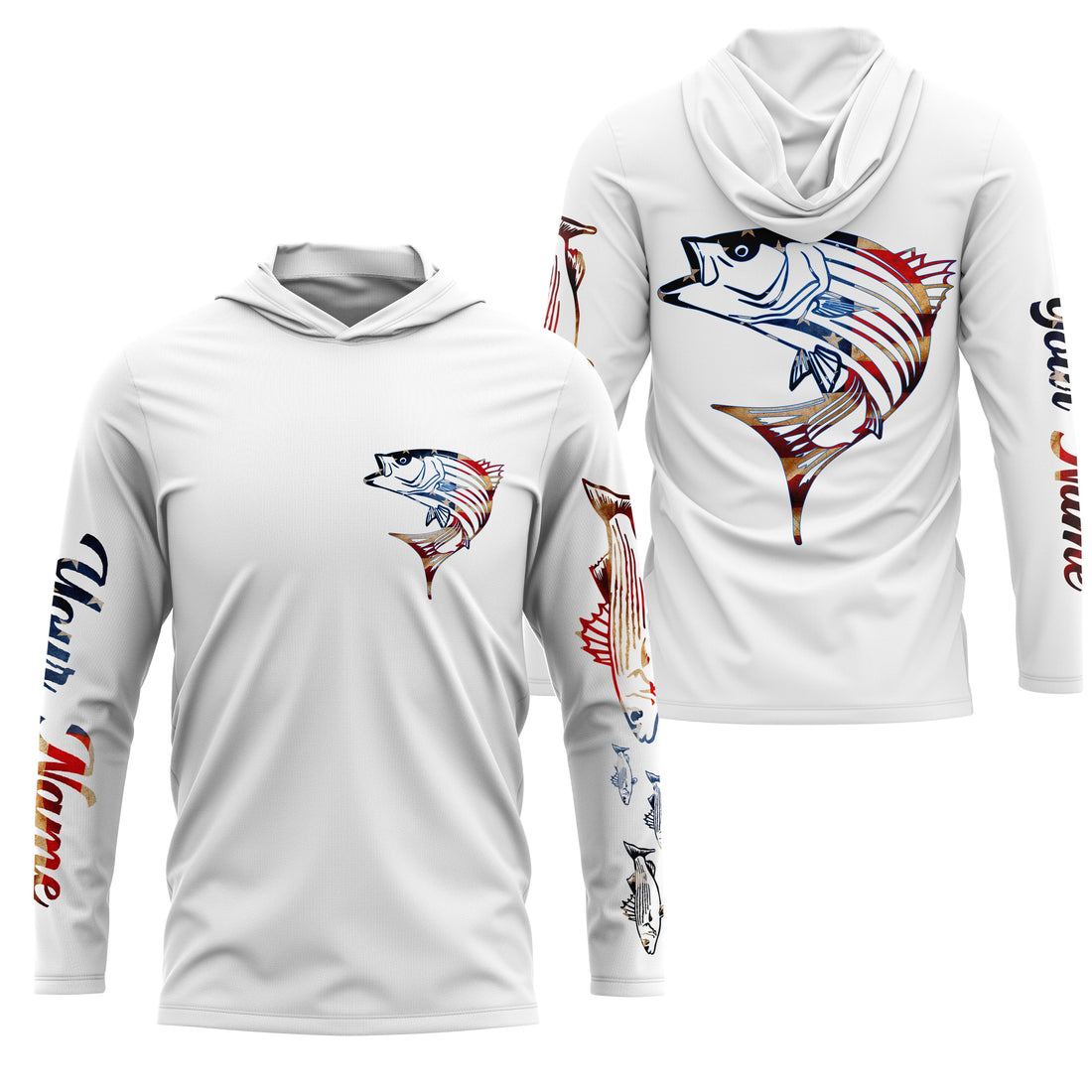 Striped Bass fishing American flag Custom Name sun protection custom fishing, women,kid NQS3264