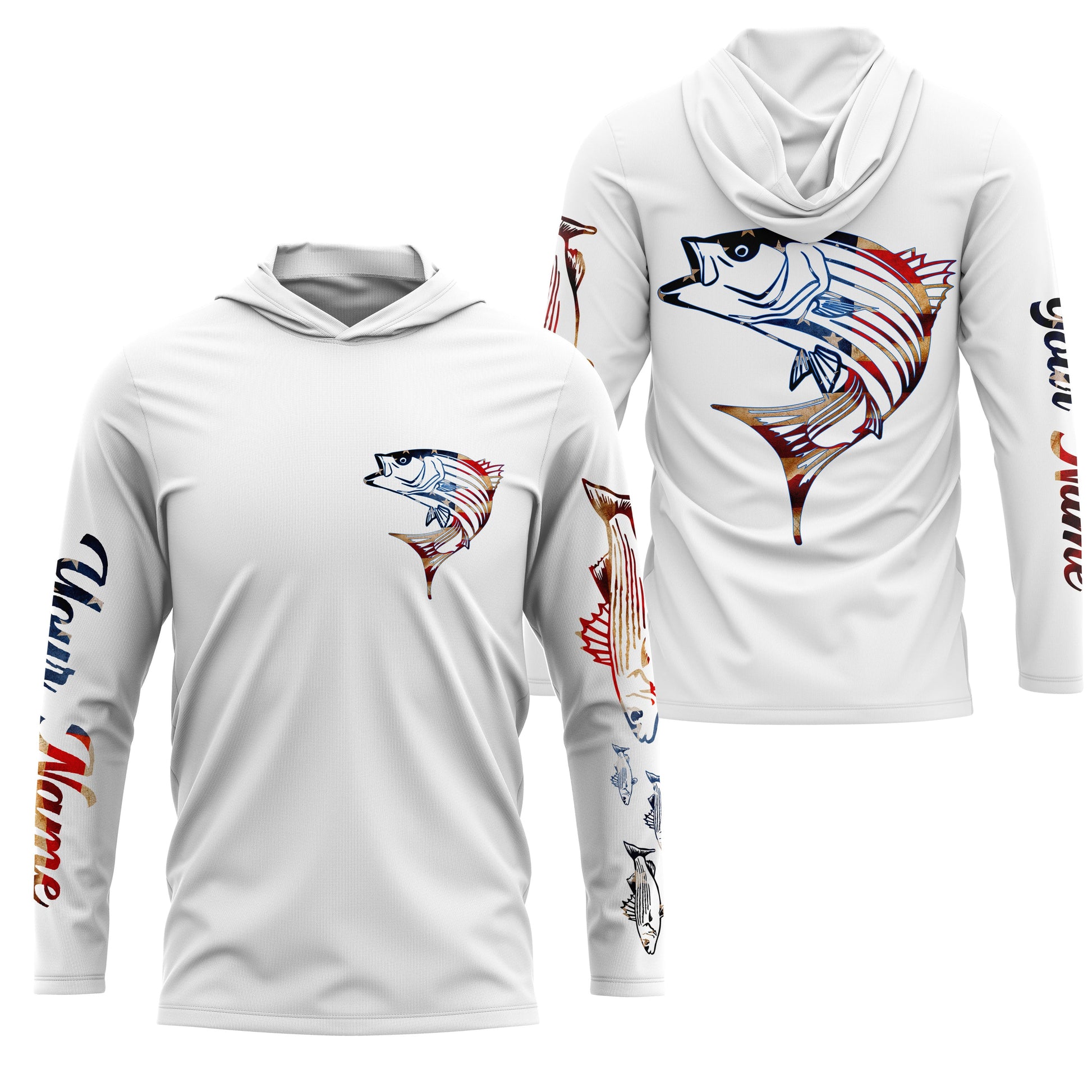 Striped Bass fishing American flag Custom Name sun protection custom fishing, women,kid NQS3264