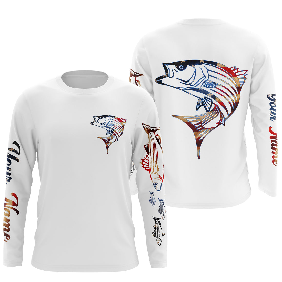 Striped Bass fishing American flag Custom Name sun protection custom fishing, women,kid NQS3264