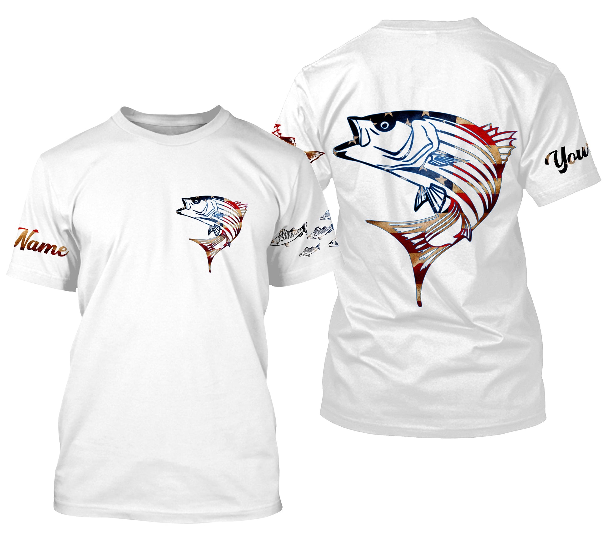 Striped Bass fishing American flag Custom Name sun protection custom fishing, women,kid NQS3264