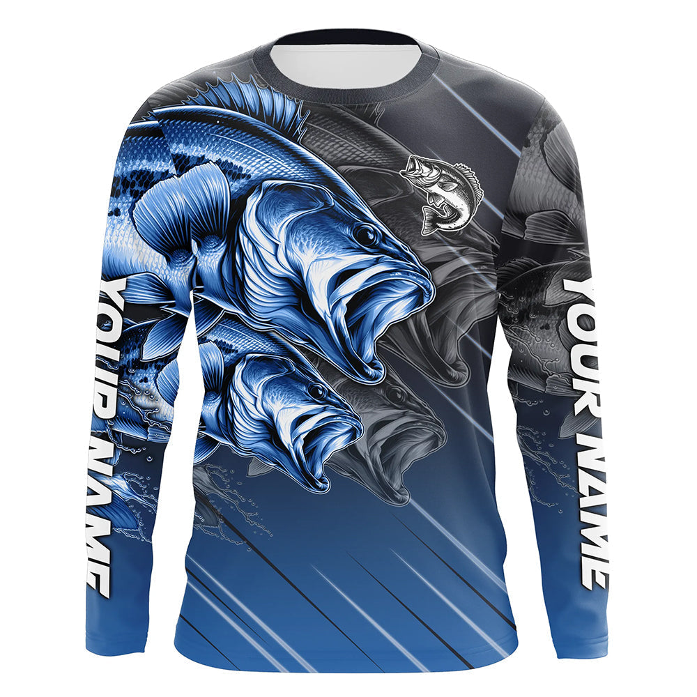 Blue Largemouth Bass fishing Long Sleeve Performance Fishing custom Bass fishing for team NQS7683