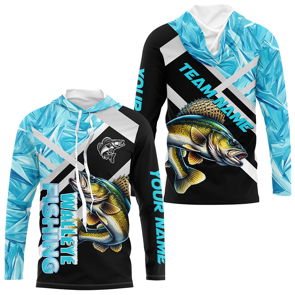 Personalized Blue Ice camo Walleye Ice Fishing Custom Team Walleye Long Sleeve Fishing NQS9286