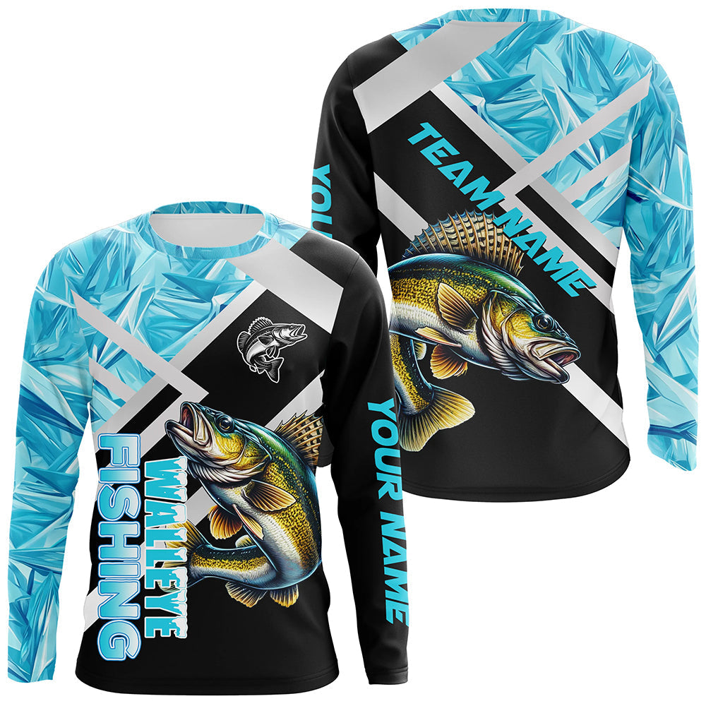 Personalized Blue Ice camo Walleye Ice Fishing Custom Team Walleye Long Sleeve Fishing NQS9286