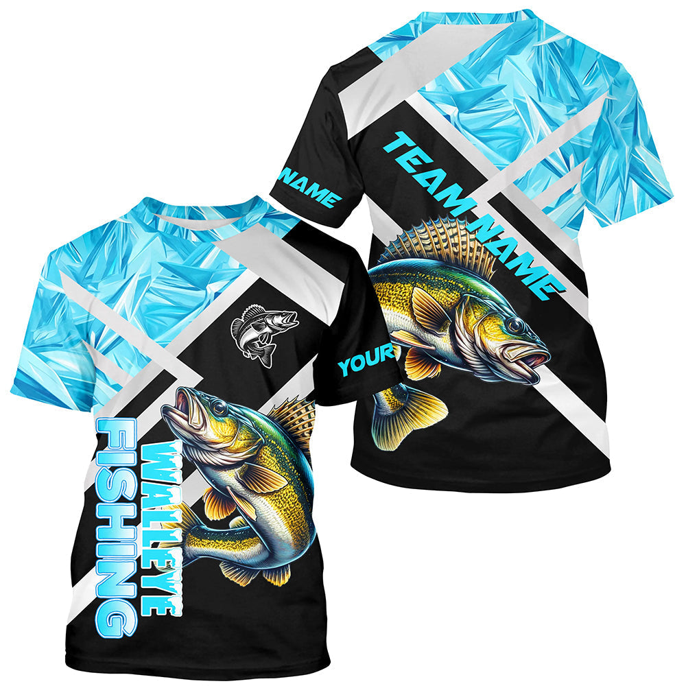 Personalized Blue Ice camo Walleye Ice Fishing Custom Team Walleye Long Sleeve Fishing NQS9286