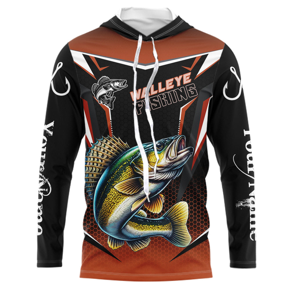 Black and Orange Walleye Long Sleeve Fishing, Personalized Walleye Fishing Tounament NQS9772