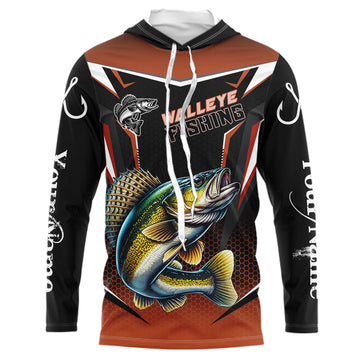 Black and Orange Walleye Long Sleeve Fishing, Personalized Walleye Fishing Tounament NQS9772