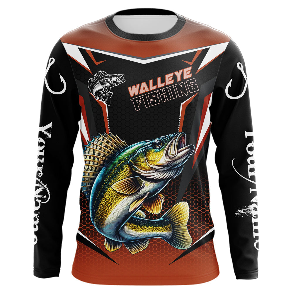 Black and Orange Walleye Long Sleeve Fishing, Personalized Walleye Fishing Tounament NQS9772