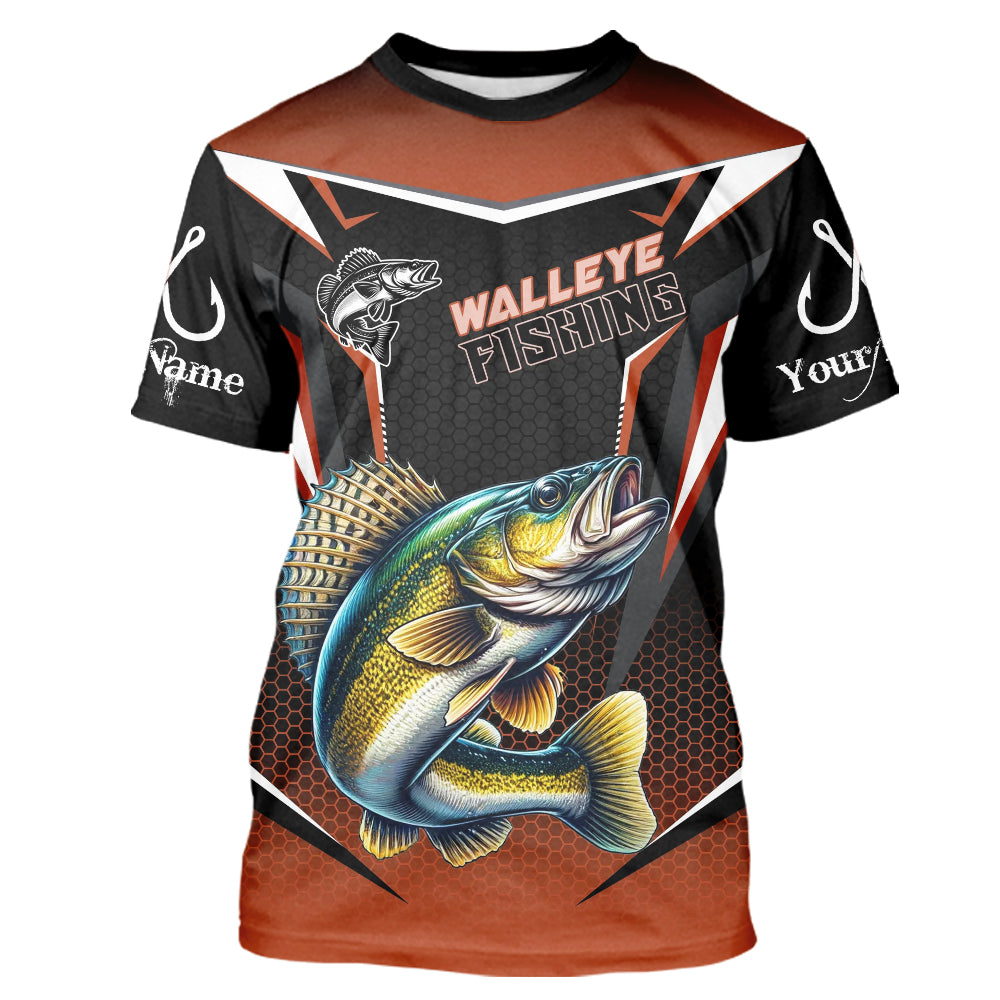 Black and Orange Walleye Long Sleeve Fishing, Personalized Walleye Fishing Tounament NQS9772