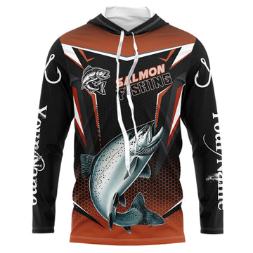 Black and Orange Chinook Salmon Long Sleeve Fishing, Personalized Salmon Fishing Tounament NQS9773