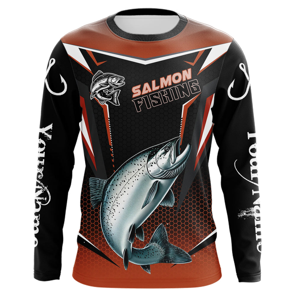 Black and Orange Chinook Salmon Long Sleeve Fishing, Personalized Salmon Fishing Tounament NQS9773