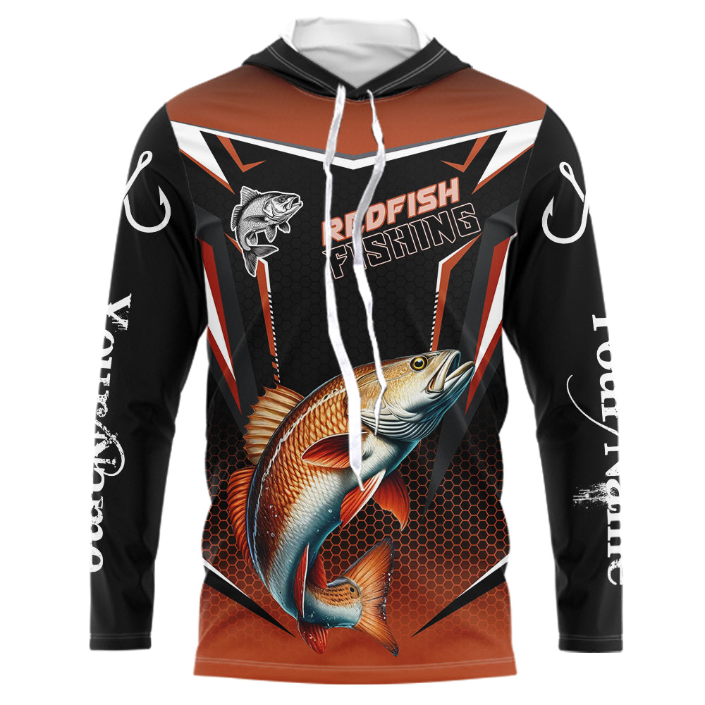 Black and Orange Redfish Long Sleeve Fishing, Personalized Red Drum Fishing Tounament NQS9774
