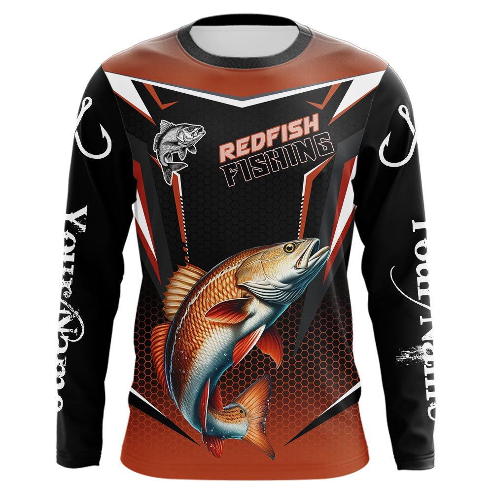 Black and Orange Redfish Long Sleeve Fishing, Personalized Red Drum Fishing Tounament NQS9774